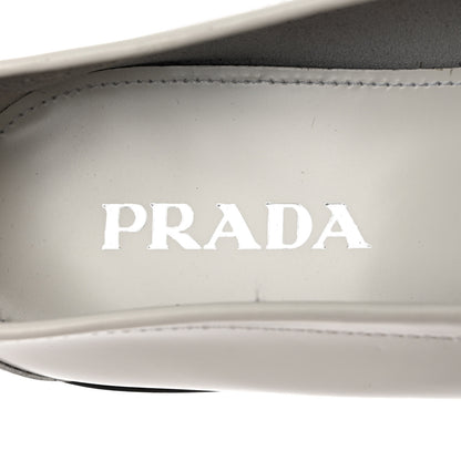 Prada Brushed Calfskin Metal Triangle Logo 20mm Loafers 40 White 6 of 9