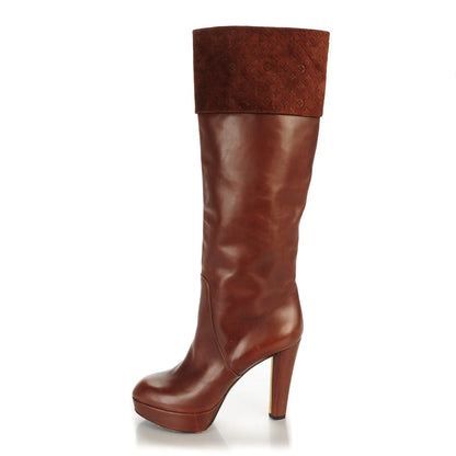 Louis Vuitton Calfskin Suede Monogram Over The Knee Heeled Boots 39 Brown 1 of 10