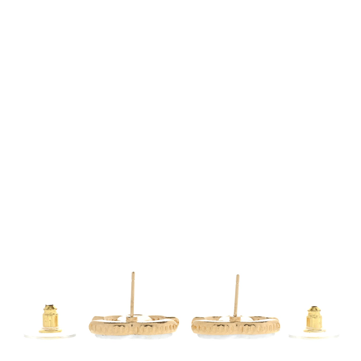 Chanel Metal Enamel CC Earrings Gold White 3 of 5