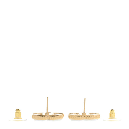 Chanel Metal Enamel CC Earrings Gold White 3 of 5