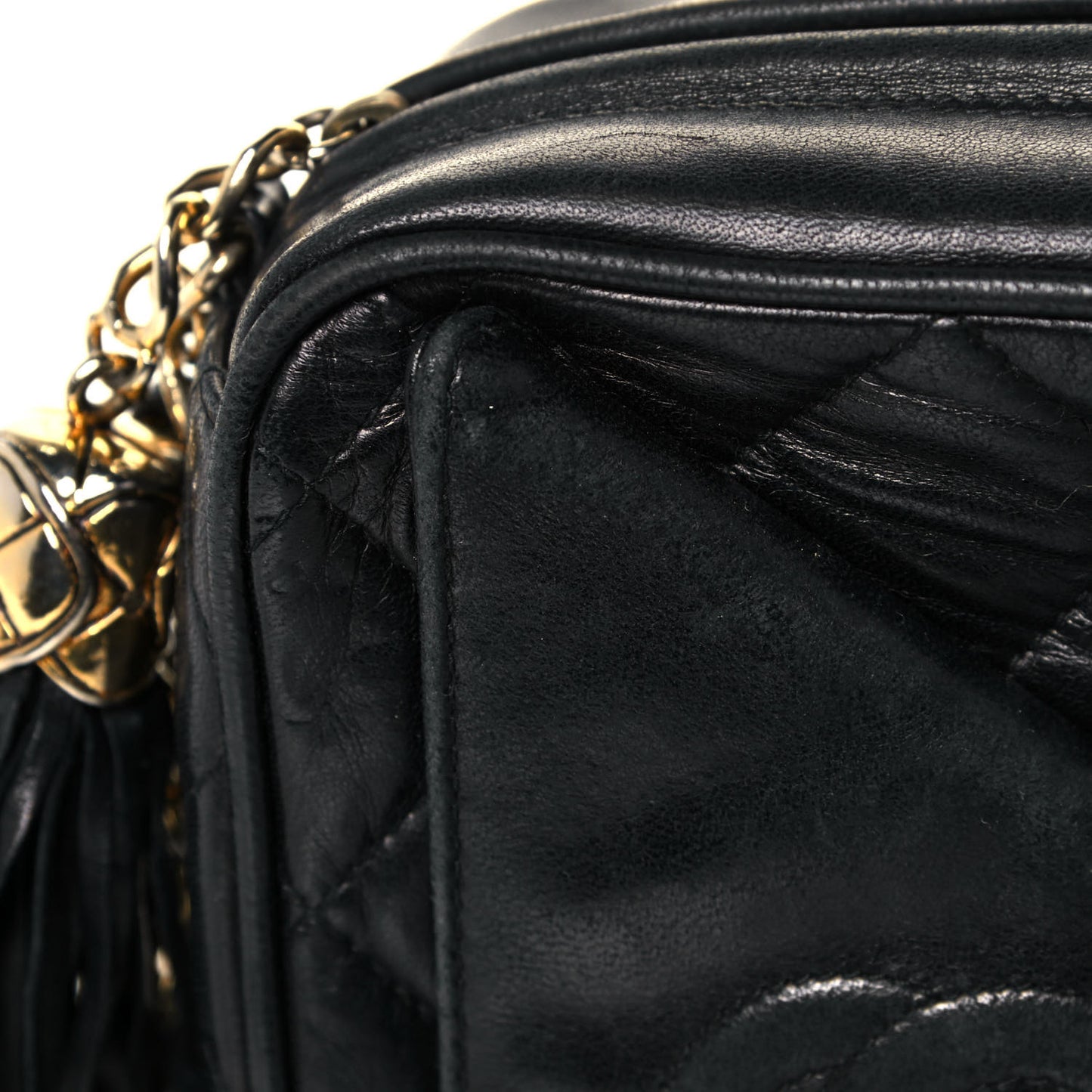 Lambskin Quilted Tassel Camera Case Black