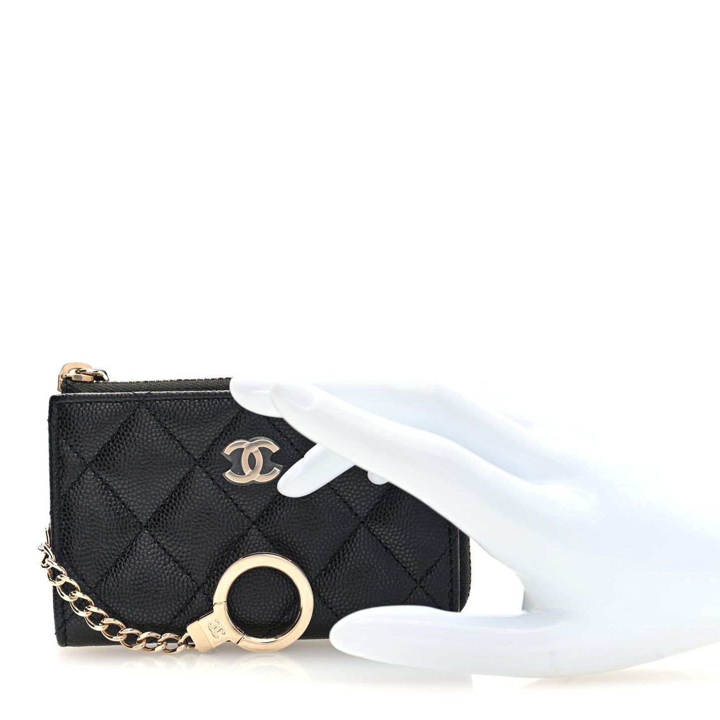 Caviar Quilted Zipped Key Holder Case Black