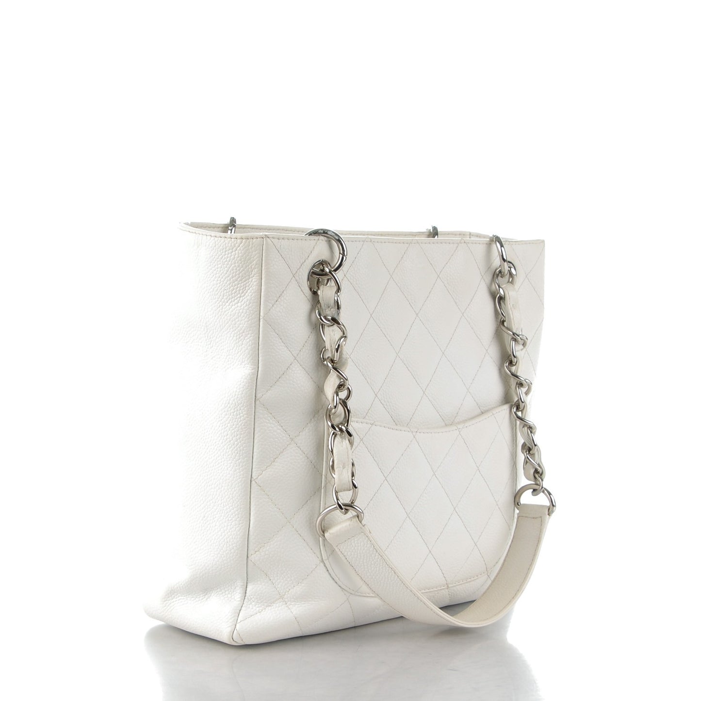 Caviar Quilted Petit Shopping Tote PST White