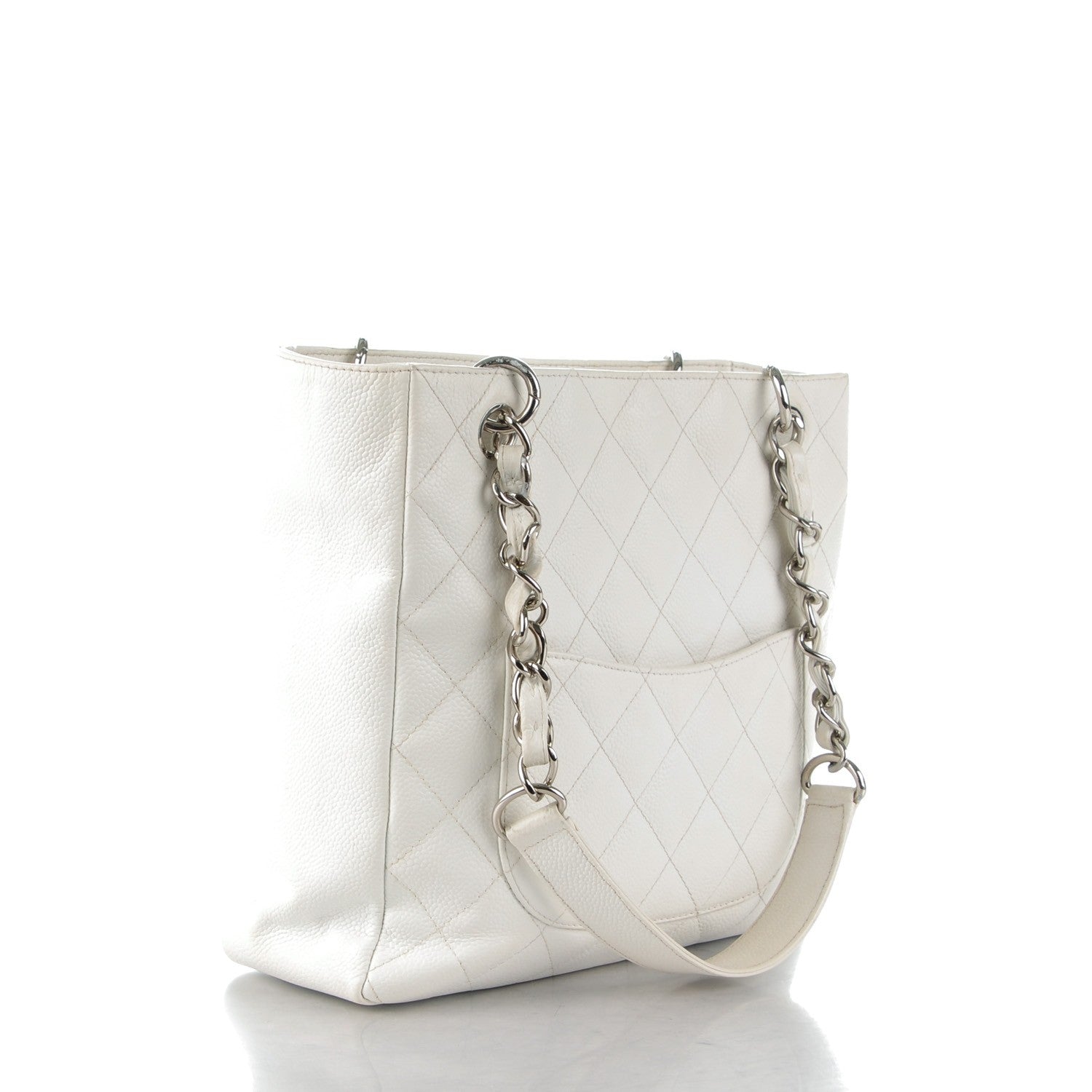 Chanel Caviar Quilted Petit Shopping Tote PST White 3 of 9