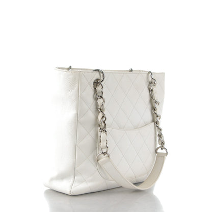 Chanel Caviar Quilted Petit Shopping Tote PST White 3 of 9