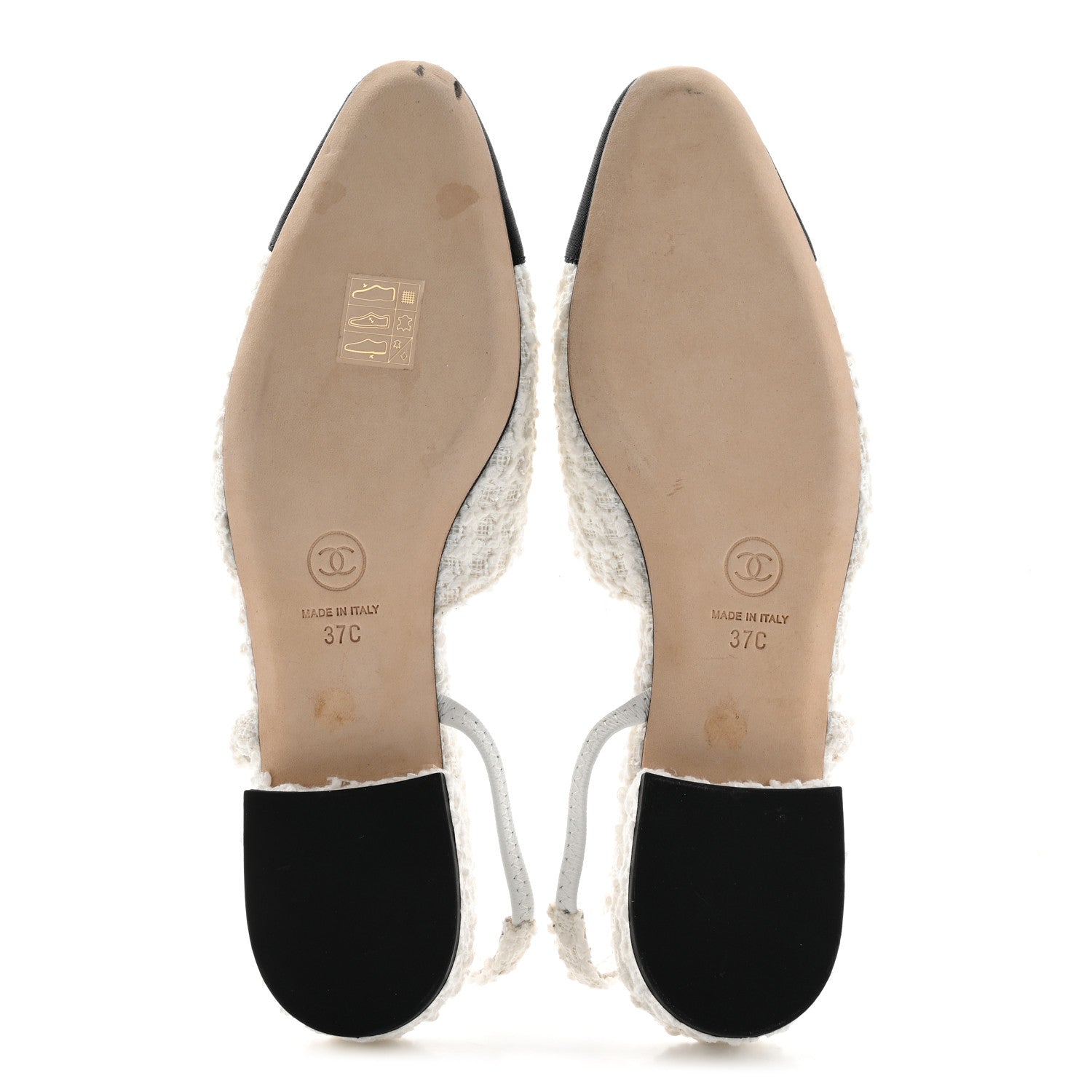 Chanel Tweed Grosgrain Toe CC Slingback Flat 37 White Black 5 of 9