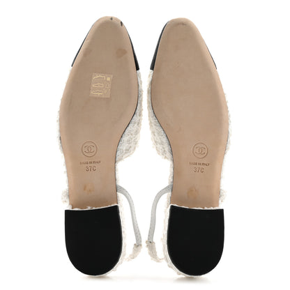 Chanel Tweed Grosgrain Toe CC Slingback Flat 37 White Black 5 of 9
