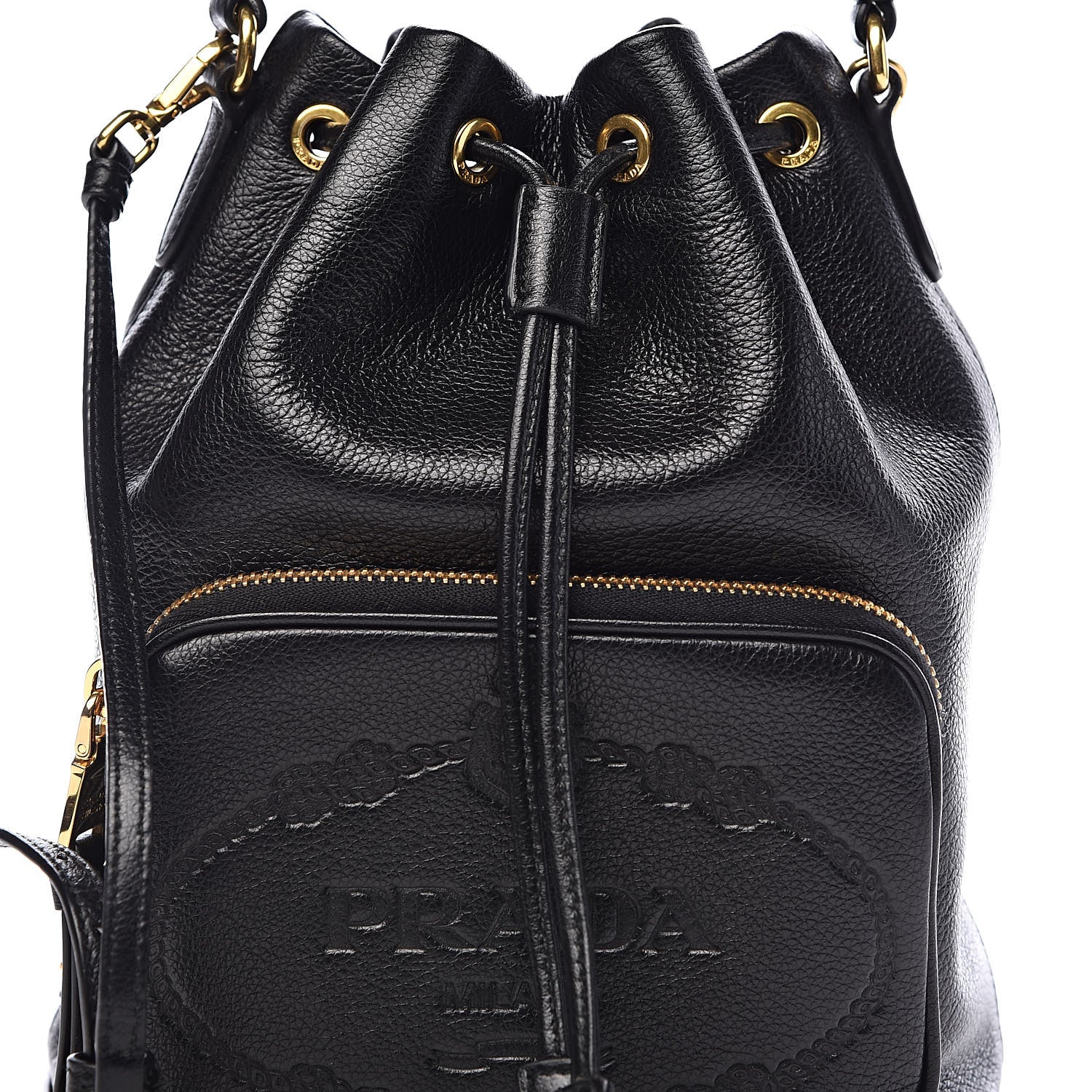 Prada Glace Calfskin Embossed Bucket Bag Black 10 of 10