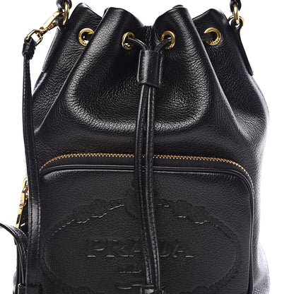 Prada Glace Calfskin Embossed Bucket Bag Black 10 of 10