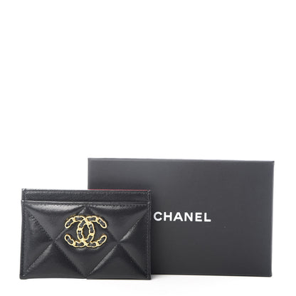 Chanel Shiny Goatskin Quilted Chanel 19 Card Holder Black 9 of 9