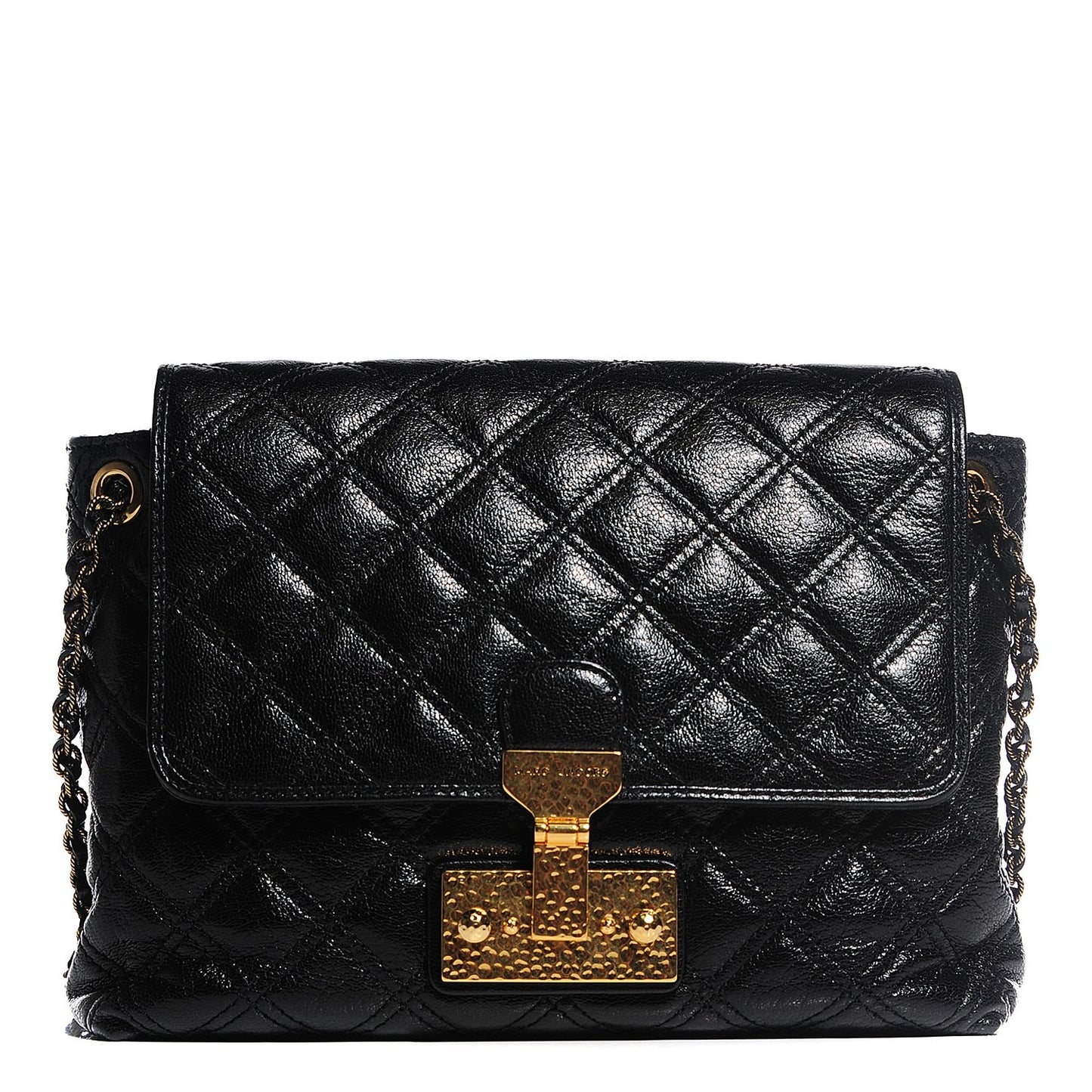 Lacquered Lambskin Quilted Large Baroque Single Flap Black
