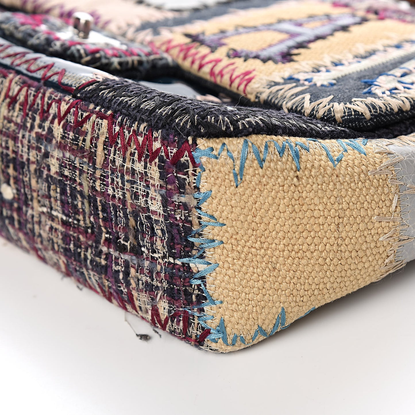 Denim Tweed Patchwork Jumbo Single Flap Multicolor