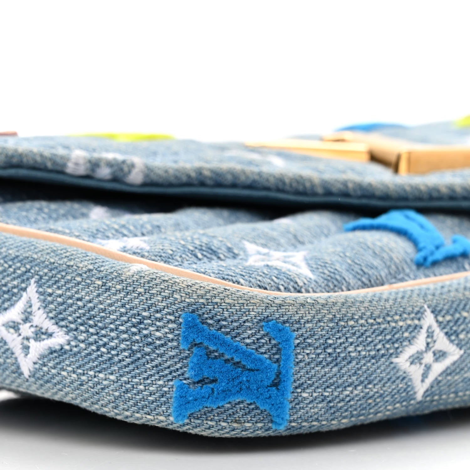 Louis Vuitton Embroidered Monogram Denim New Wave Chain Pochette Blue 9 of 13