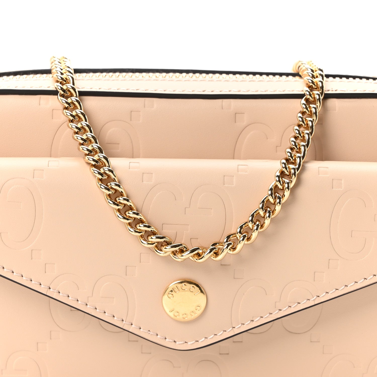 Gucci Calfskin GG Super Mini Debossed Chain Wallet Light Beige 8 of 10