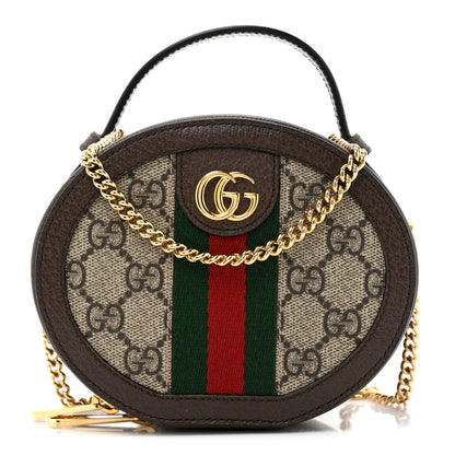 Gucci GG Supreme Monogram Top Handle Web Mini Ophidia Round Shoulder Bag Brown 1 of 11