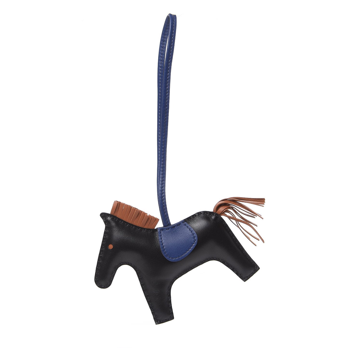 Milo Lambskin Grigri Rodeo Horse Bag Charm MM Black Bleu Saphir Gold