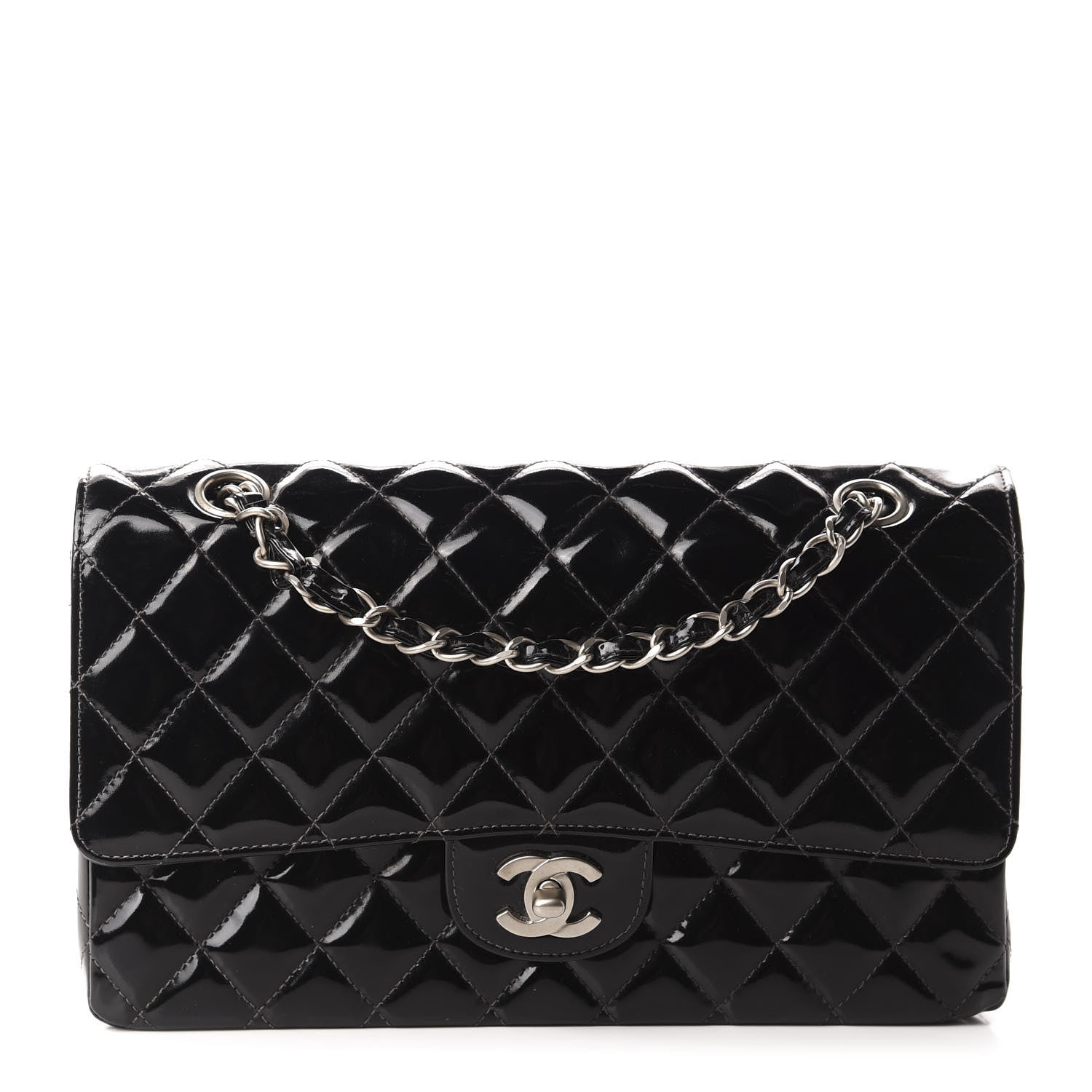 Chanel Patent Quilted Medium Double Flap Black 1 of 18