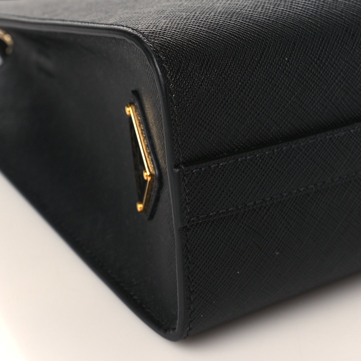 Saffiano Lux Logo Embossed Medium Shoulder Tote Handbag Black