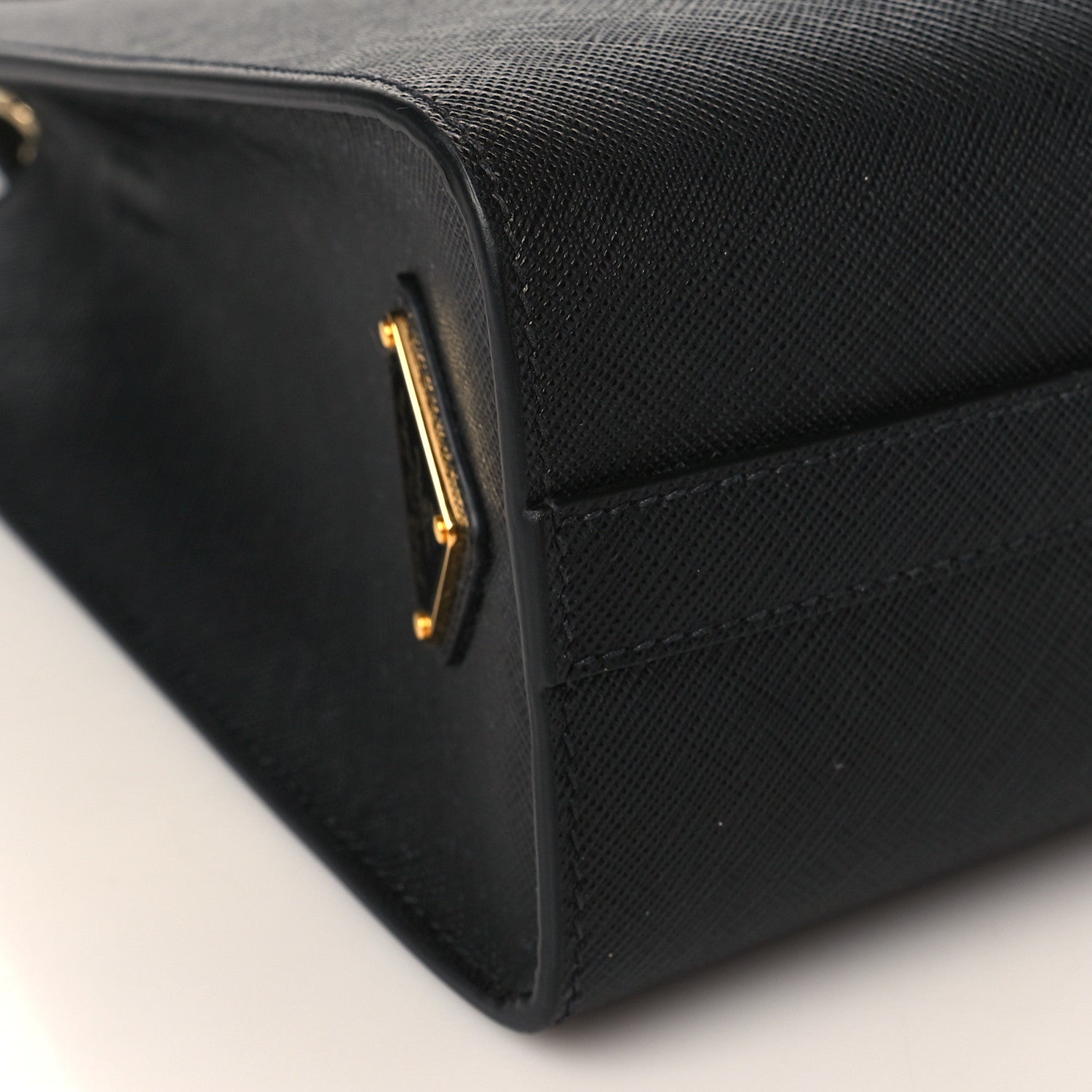 Prada Saffiano Lux Logo Embossed Medium Shoulder Tote Handbag Black 7 of 8