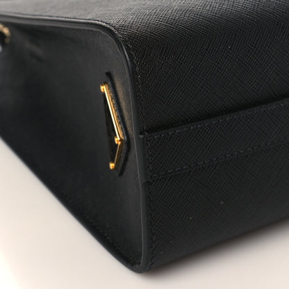 Prada Saffiano Lux Logo Embossed Medium Shoulder Tote Handbag Black 7 of 8
