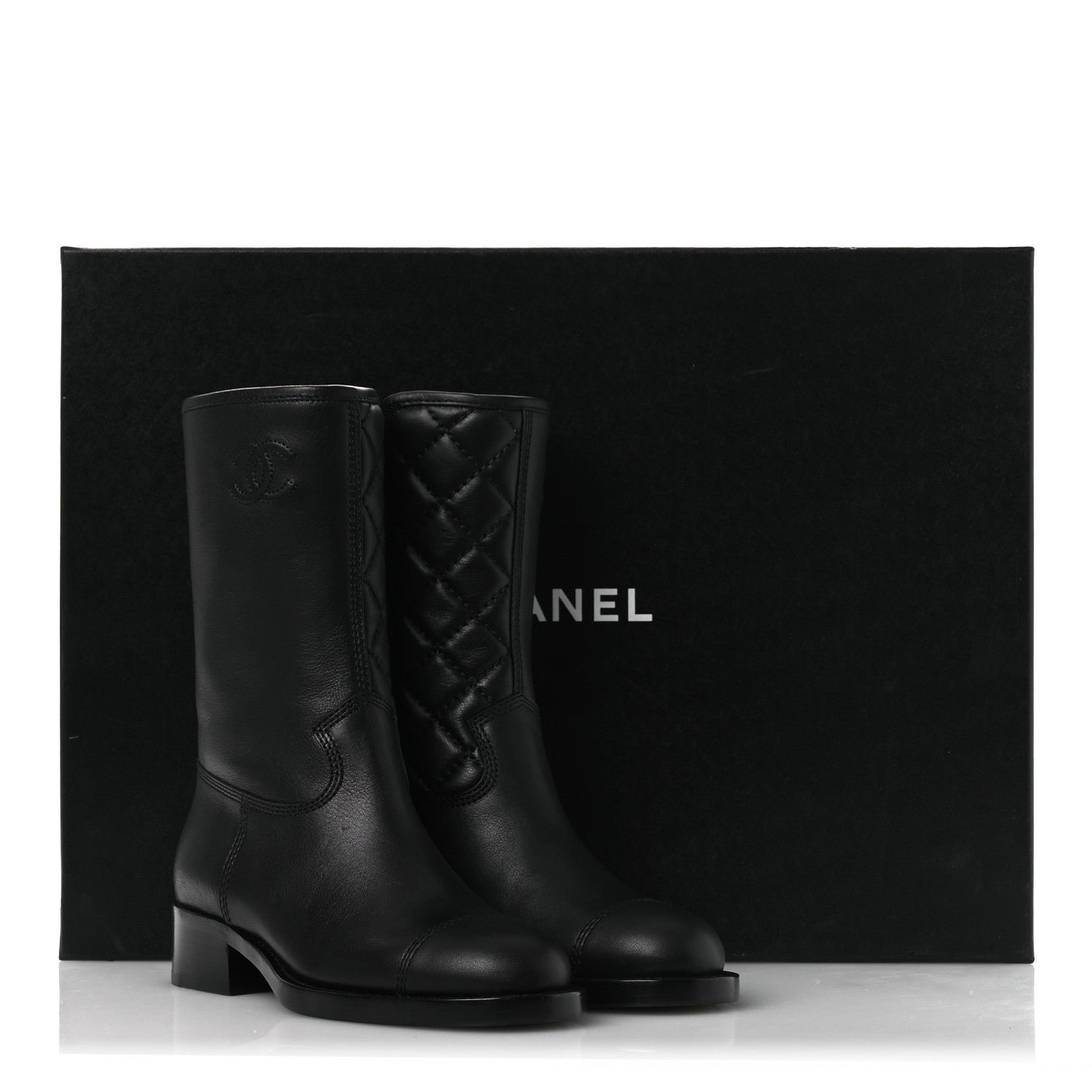 Chanel Calfskin Quilted CC Logo Mid Calf Boots 35 Black 11 of 11