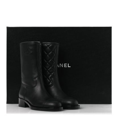 Chanel Calfskin Quilted CC Logo Mid Calf Boots 35 Black 11 of 11