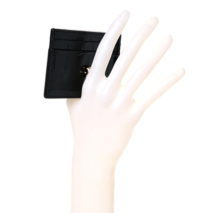 Alexander McQueen Patent Crocodile Embossed Skull Card Holder Black 2 of 8
