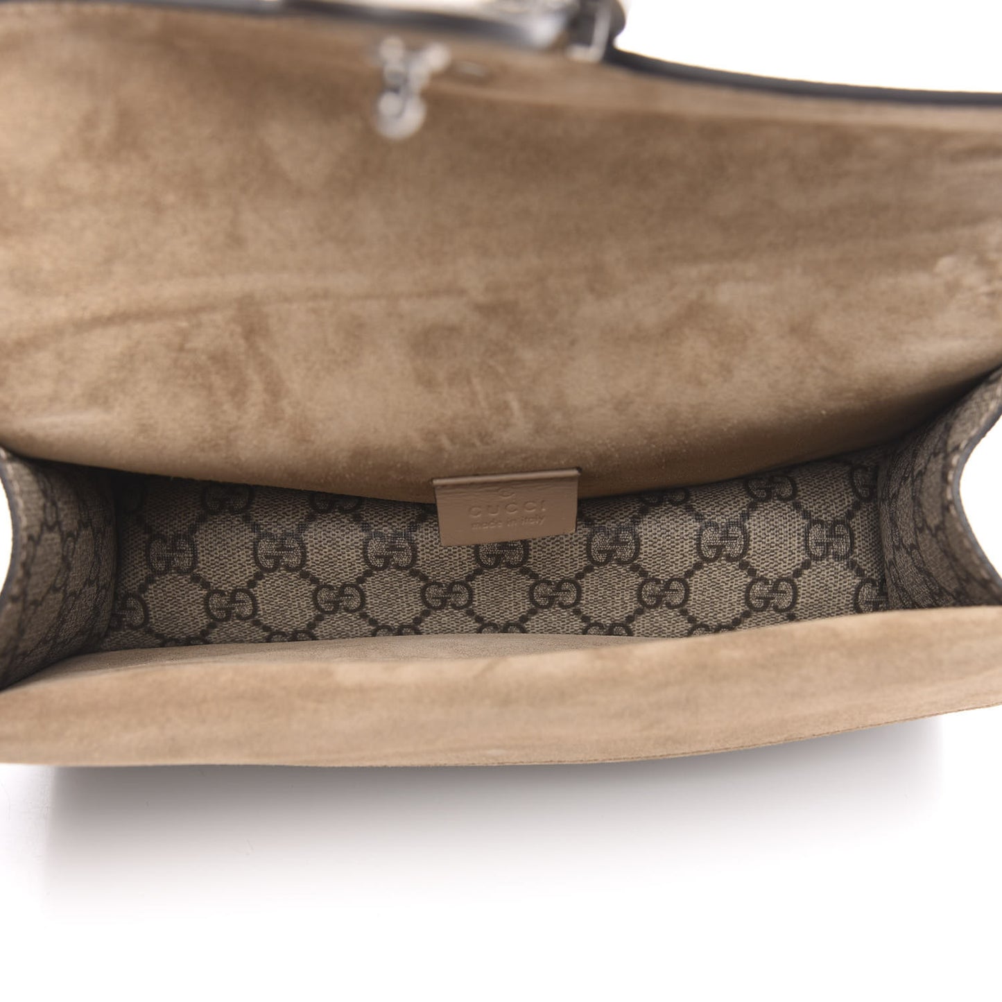 GG Supreme Monogram Suede Crystal Small Dionysus Shoulder Bag Beige Ebony Taupe