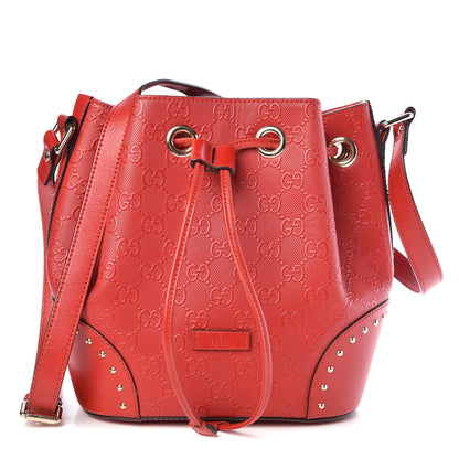 Gucci HIlary Lux GG Monogram Embossed Studded Small Bucket Bag Tobasco 1 of 9