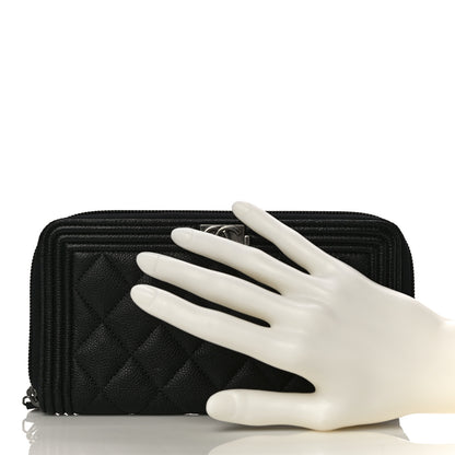 Chanel Caviar Quilted Boy Long Zip Around Wallet Black 2 of 11