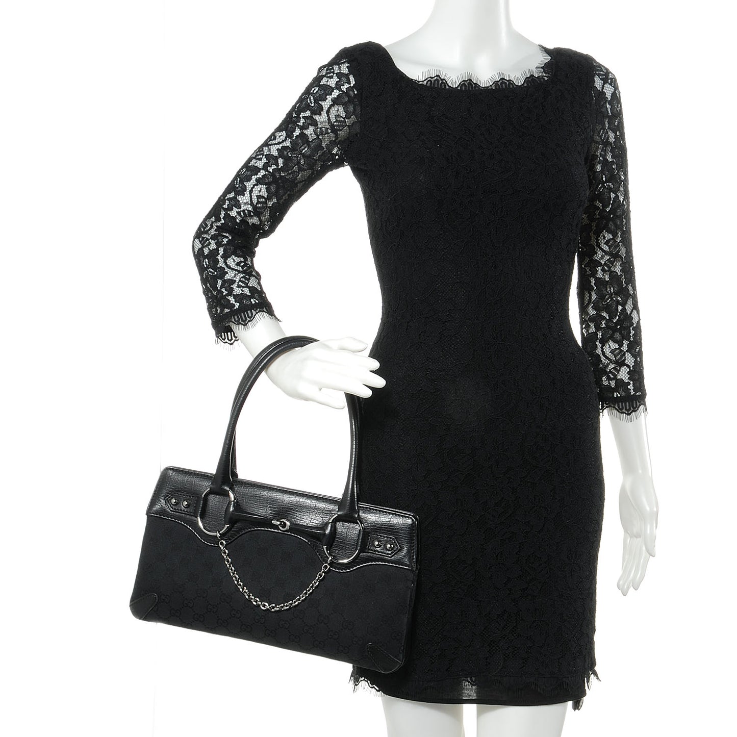 Monogram Horsebit Chain Shoulder Bag Black