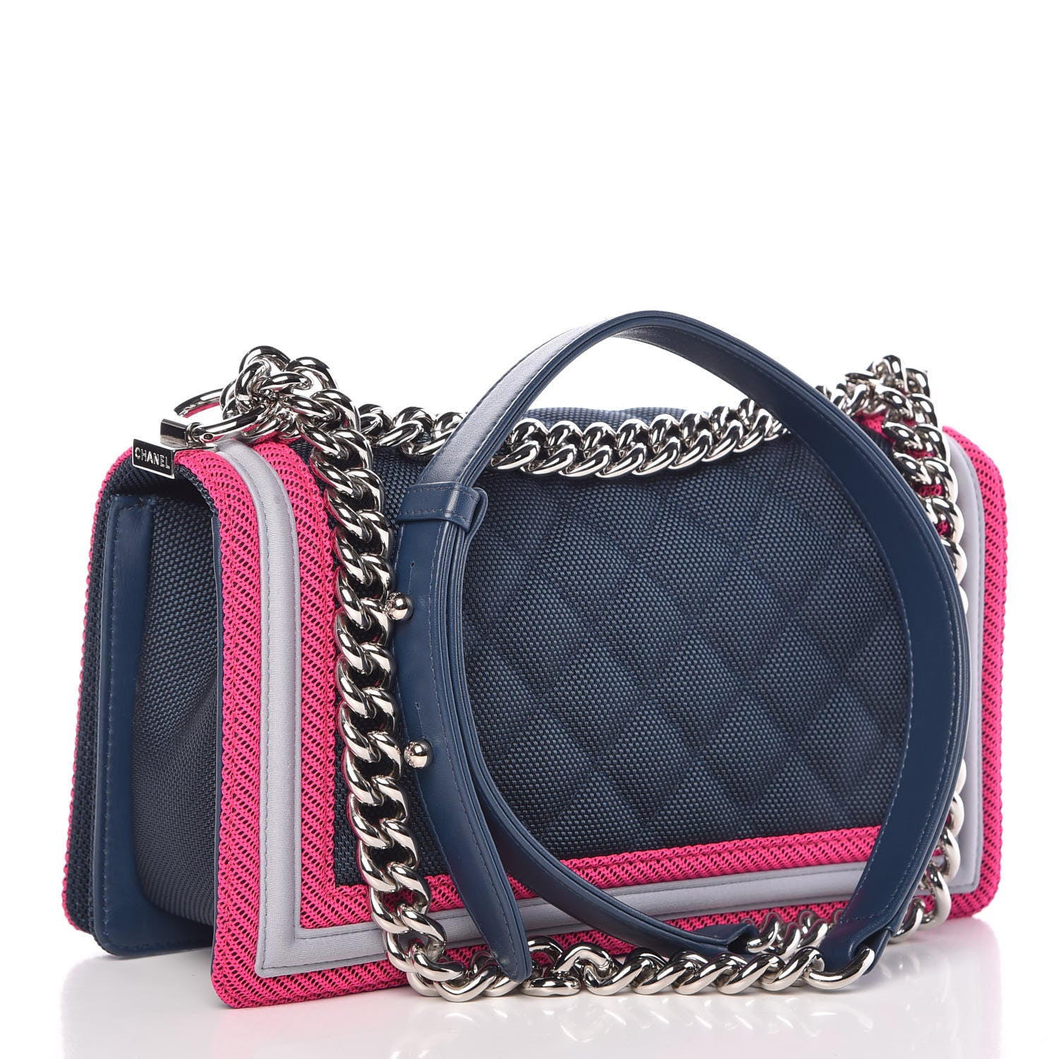Chanel Canvas Quilted Medium Fluo Boy Flap Dark Navy Fuchsia Grey 3 of 8