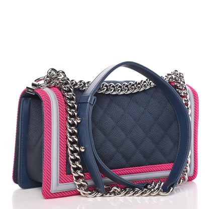 Chanel Canvas Quilted Medium Fluo Boy Flap Dark Navy Fuchsia Grey 3 of 8