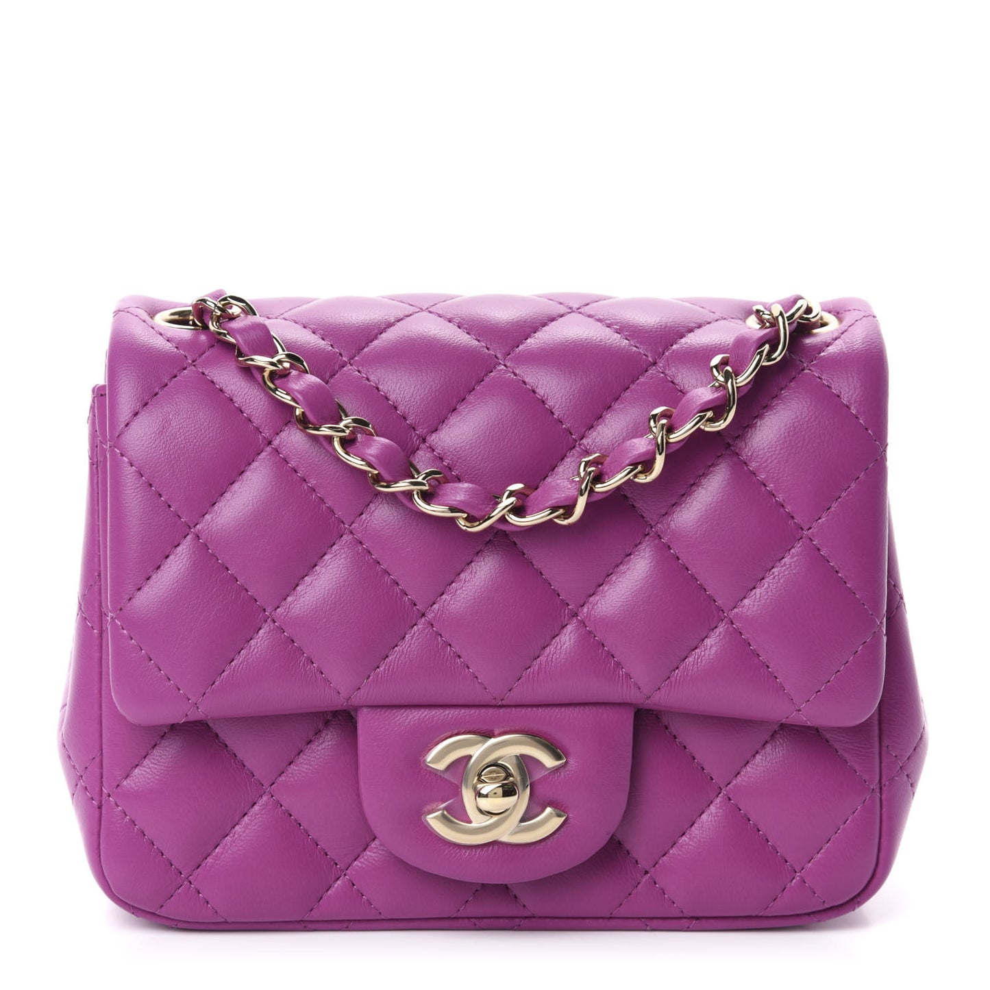 Lambskin Quilted Mini Square Flap Purple