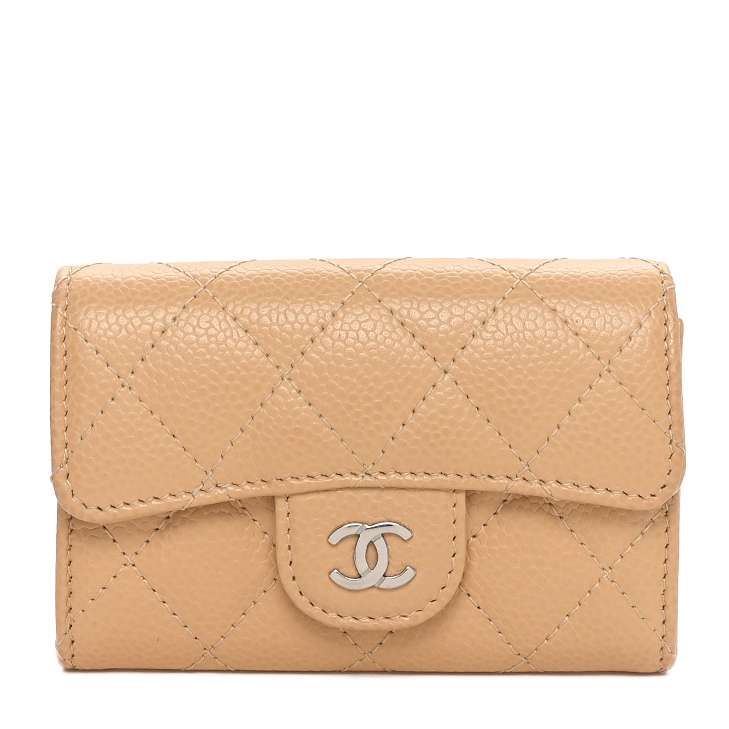 Chanel Caviar Quilted Flap Card Holder Wallet Beige 1 of 9