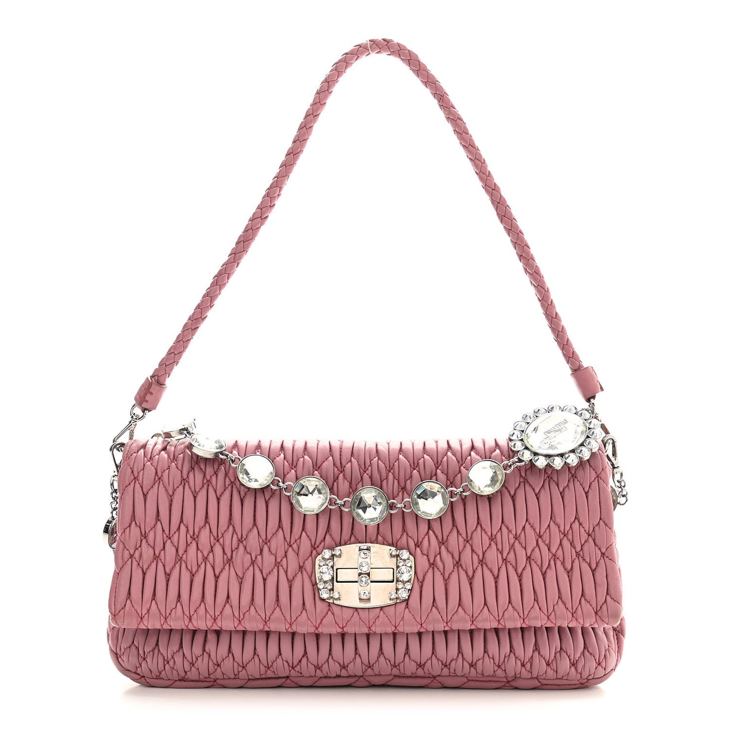 Nappa Matelasse Crystal Flap Clutch Rosa