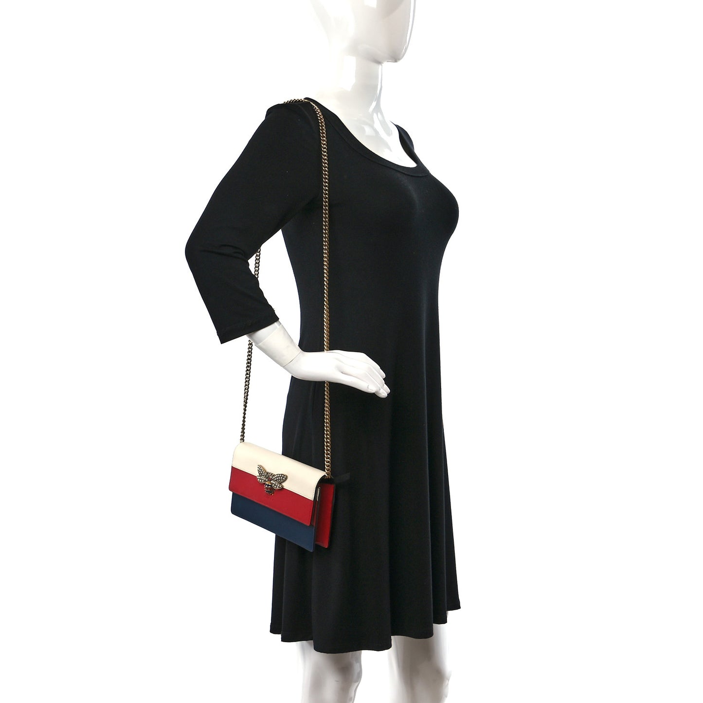 Calfskin Queen Margaret Chain Wallet Blue Agata Hibiscus Red Mystic White