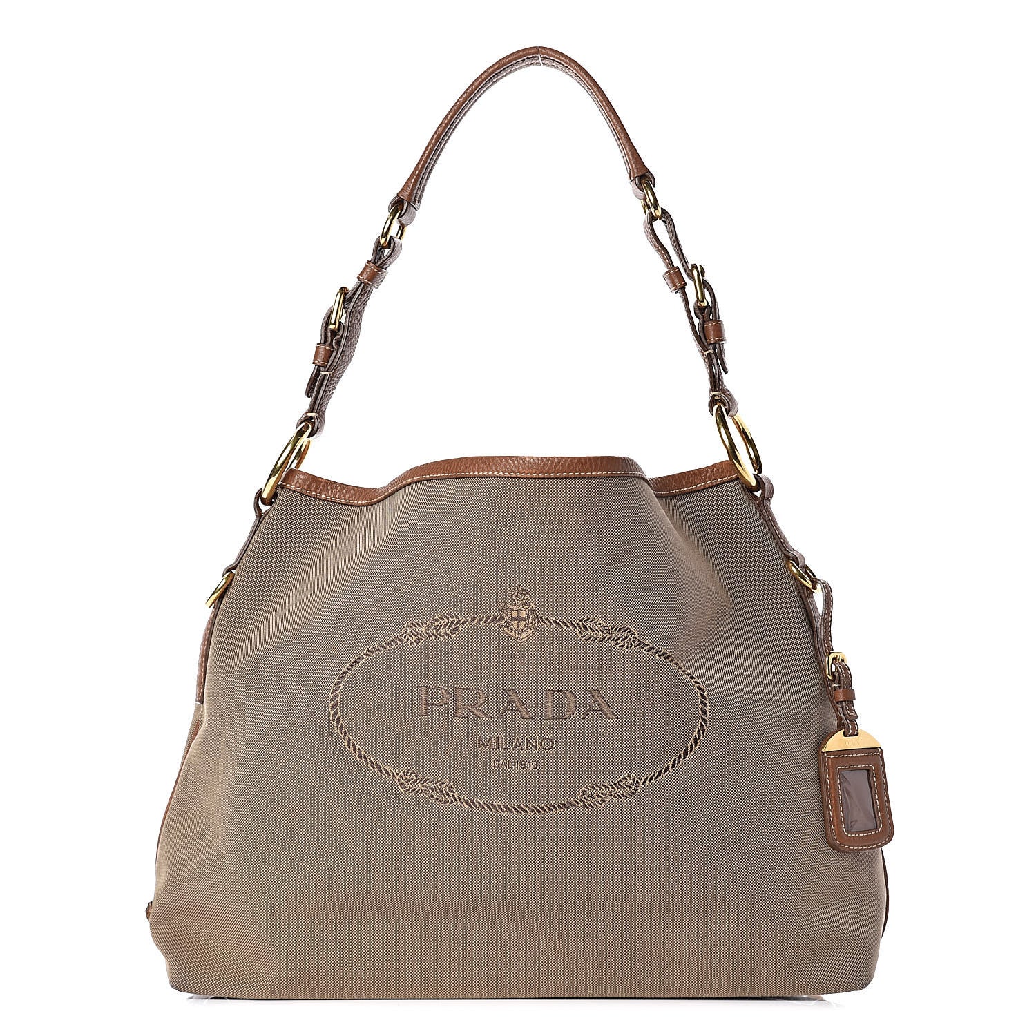Prada Jacquard Logo Hobo Corda Cuoio 1 of 17