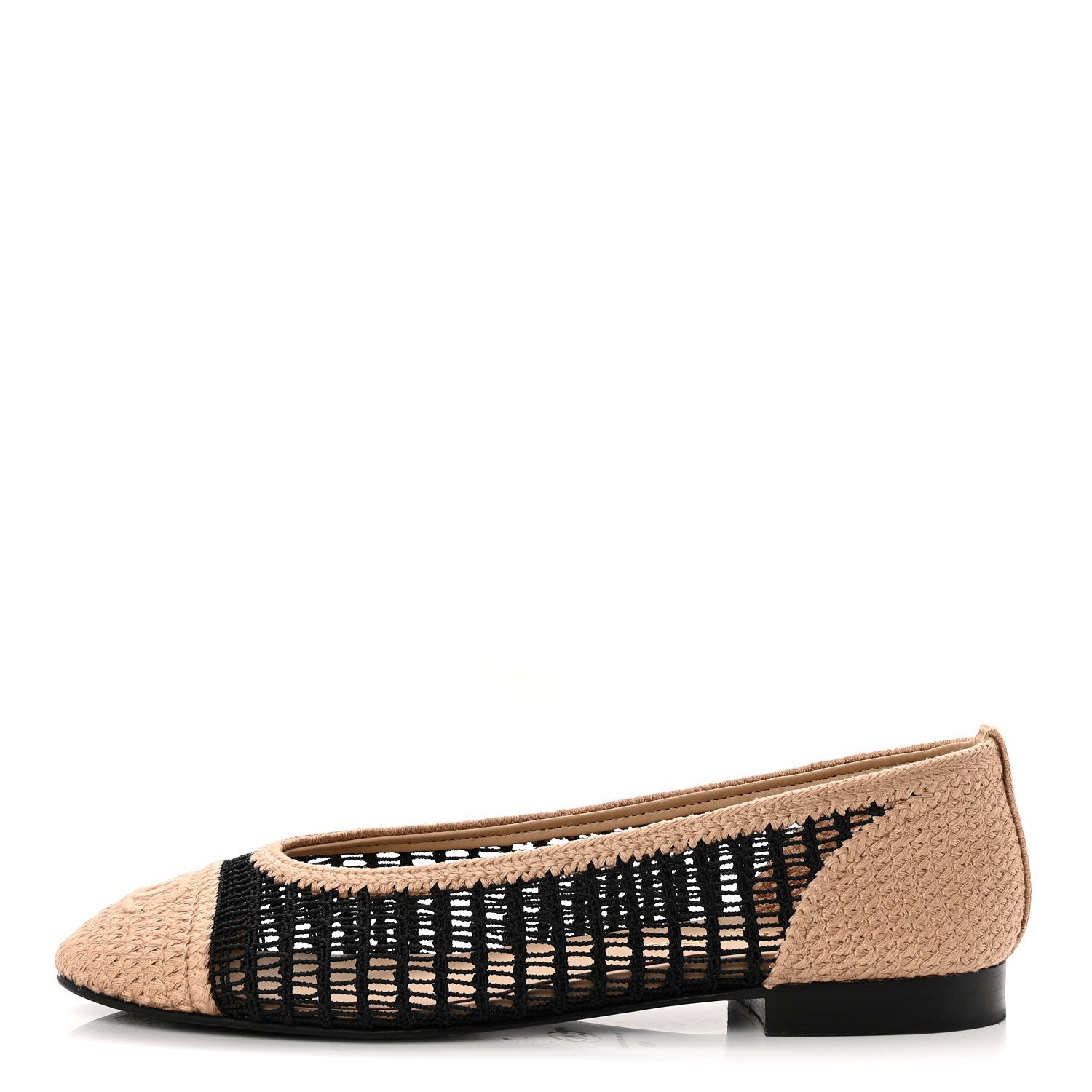Chanel Raffia Cap Toe Ballerina Flats 40 Black Beige 1 of 9
