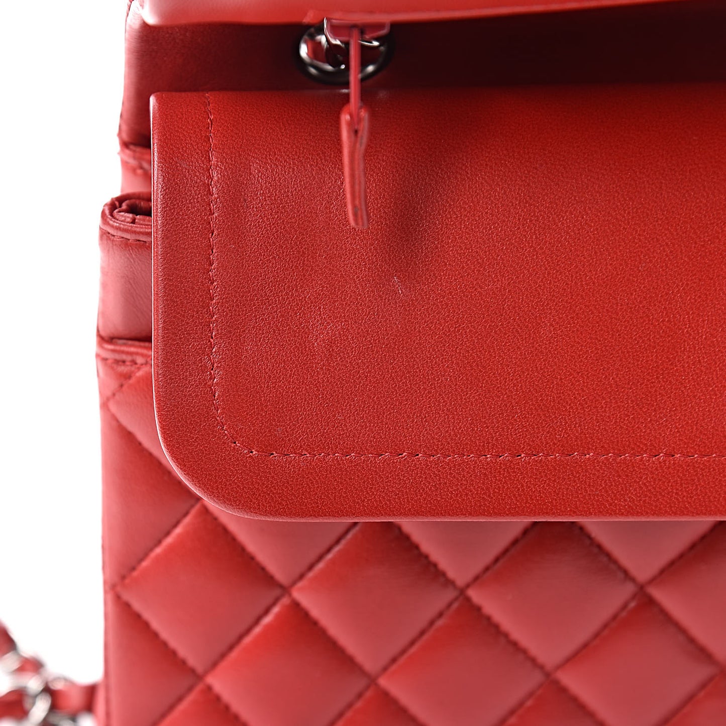 Lambskin Quilted Medium Double Flap Red
