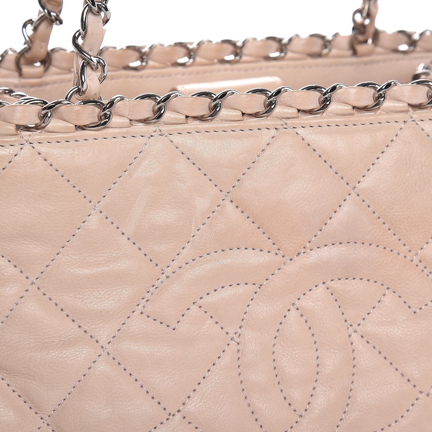 Lambskin Quilted Mini Chain Me Tote Light Beige