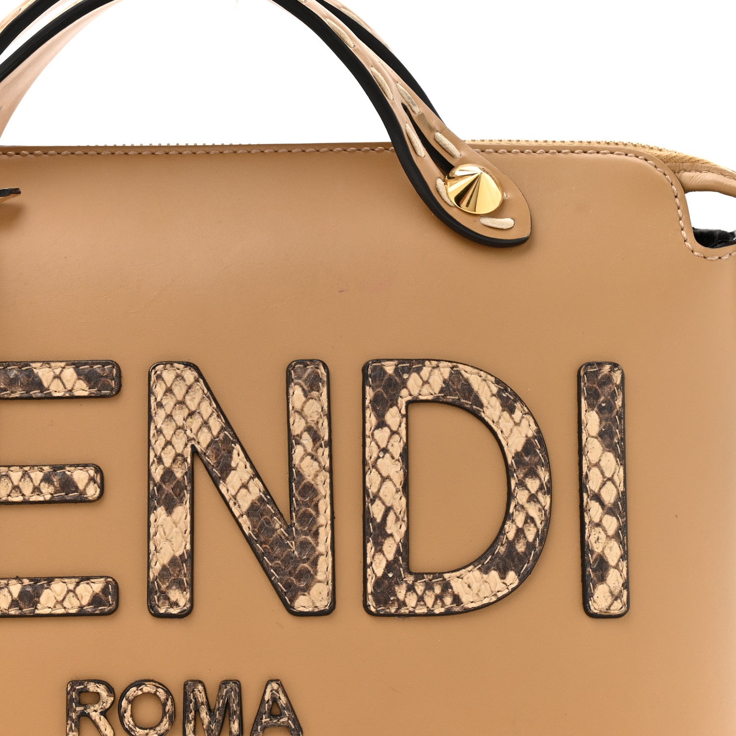 Fendi Vitello King Elaphe Python Print Logo Medium By The Way Boston Bag Miele Scuro Makeup 9 of 15