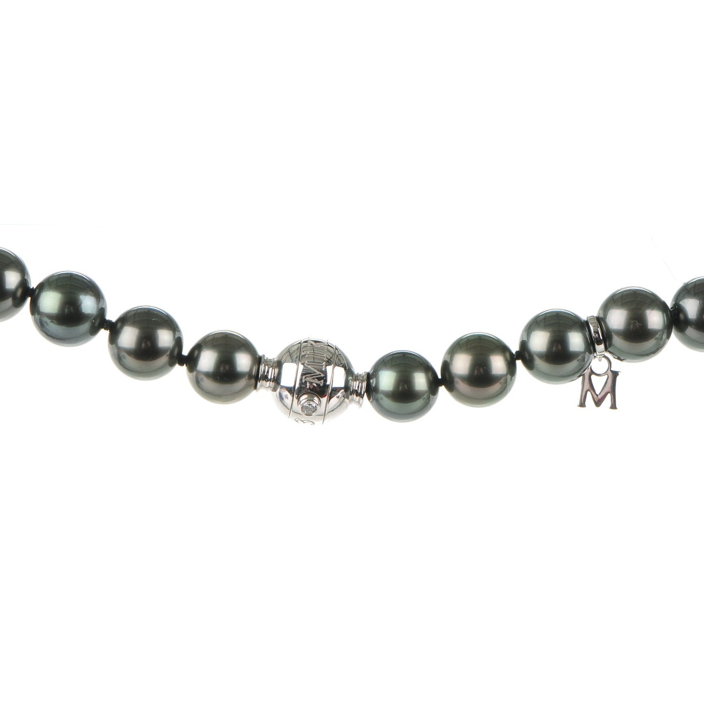 18K White Gold Black South Sea Cultured Pearl 10mm Strand Necklace 17