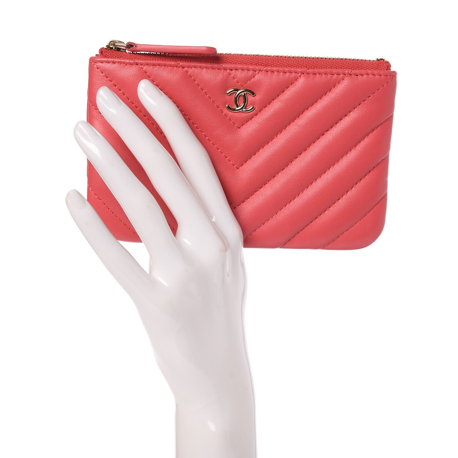 Chanel Lambskin Chevron Quilted Small Cosmetic Case Dark Pink 2 of 8