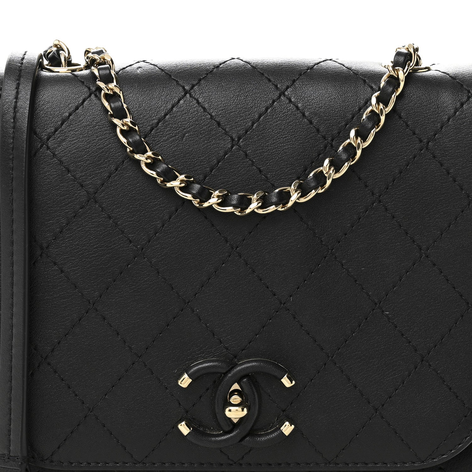 Chanel Calfskin Stitched Small Covered CC Flap Bag Black 1770883