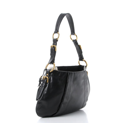 Prada Soft Calf Pleated Hobo Black 3 of 8