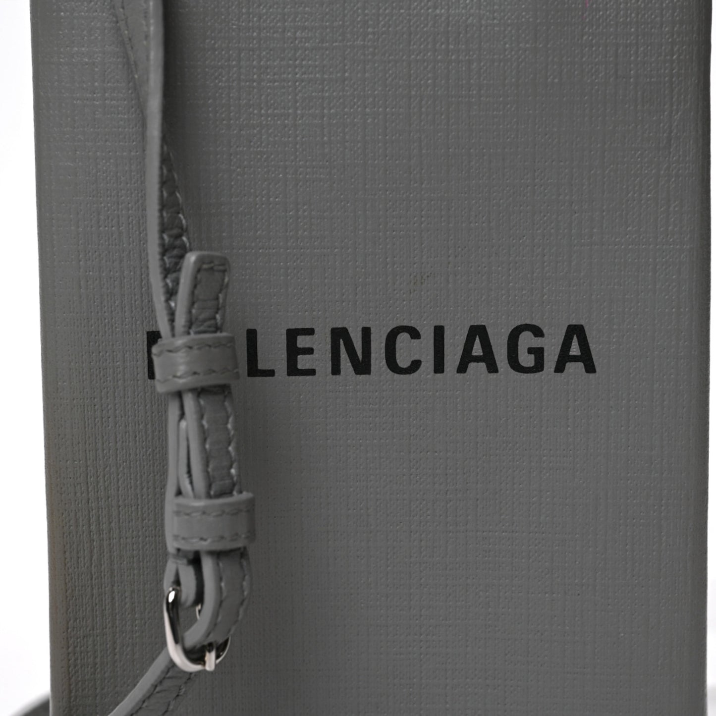 Squared Calfskin Logo Shopping Phone Holder Bag Balenciaga Grey