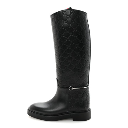 Gucci Shiny Calfskin Michelangelo Slim Horsebit Riding Boots 38 Black 1 of 8