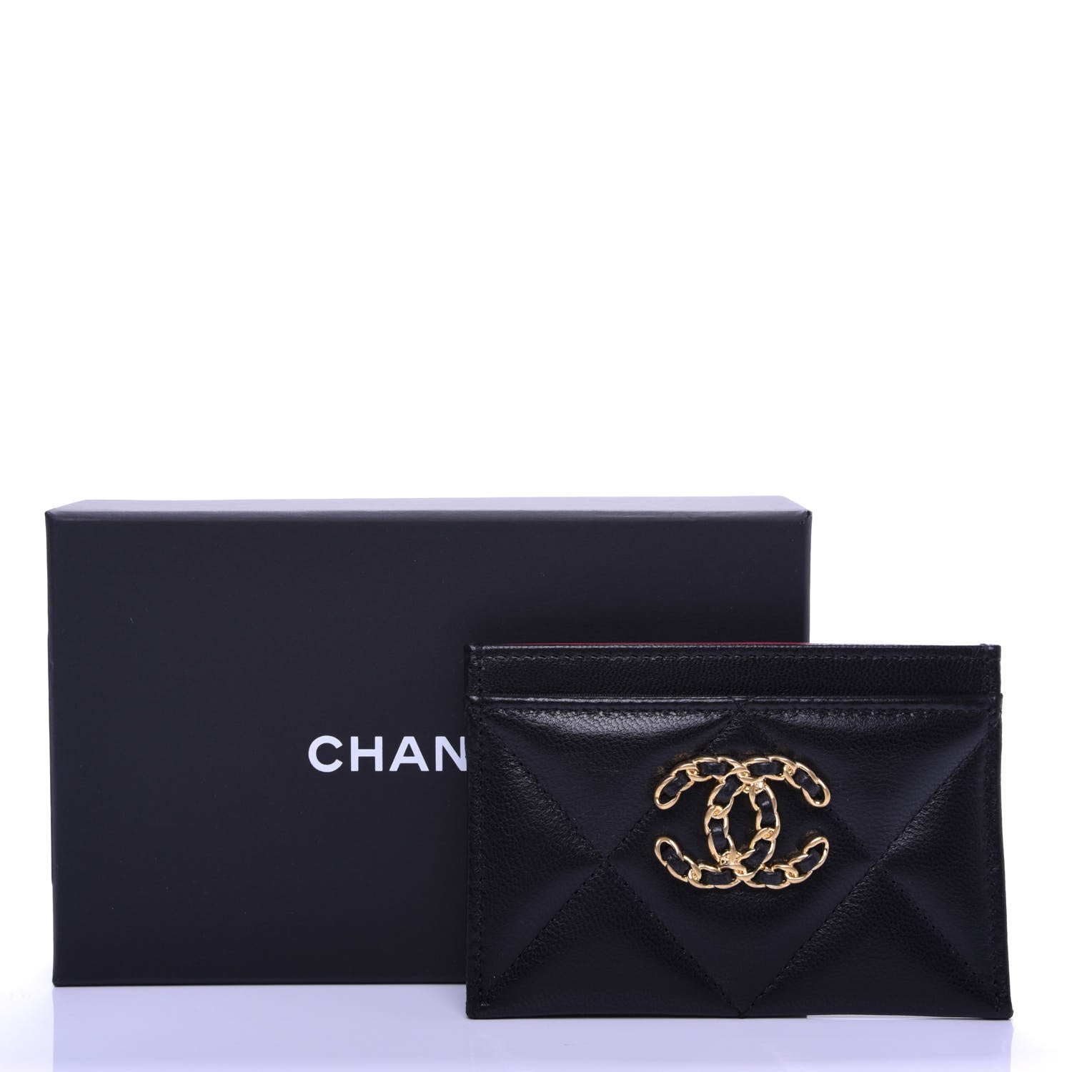 Chanel Shiny Goatskin Quilted Chanel 19 Card Holder Black 9 of 9