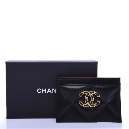 Chanel Shiny Goatskin Quilted Chanel 19 Card Holder Black 9 of 9